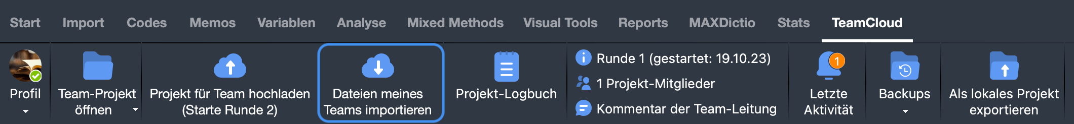 TeamCloud-Ribbon aus Sicht der Team-Leitung TeamCloud-Ribbon aus Sicht der Team-Leitung