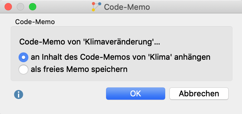 Optionen für den Memoinhalt beim Fusionieren von Codes Optionen für den Memoinhalt beim Fusionieren von Codes