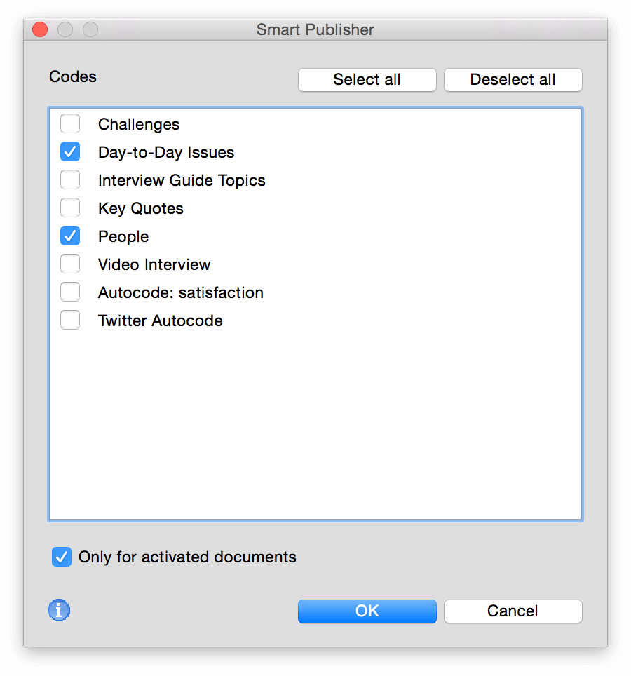 Select which codes to use in MAXQDA Smart Publisher report Select which codes to use in MAXQDA Smart Publisher report