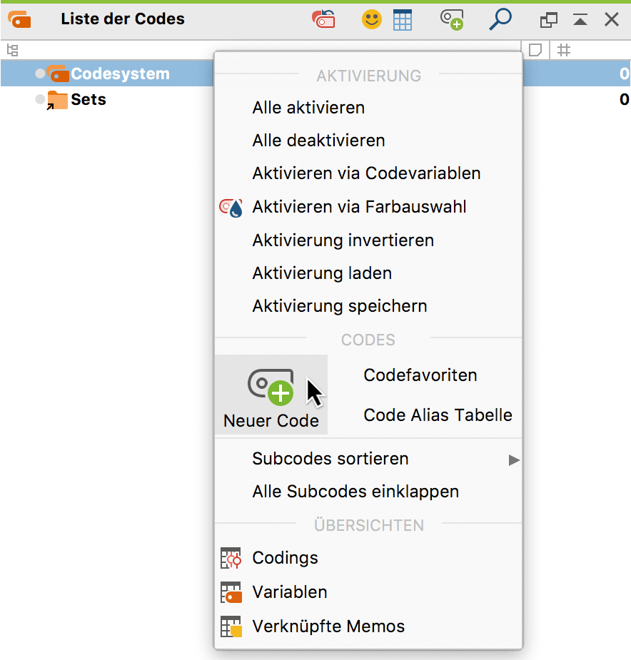 Neuen Code mithilfe des Kontextmenüs einfügen Neuen Code mithilfe des Kontextmenüs einfügen