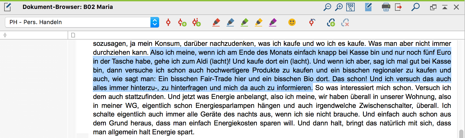 Eine Textpassage wurde im „Dokument-Browser“ markiert Eine Textpassage wurde im „Dokument-Browser“ markiert
