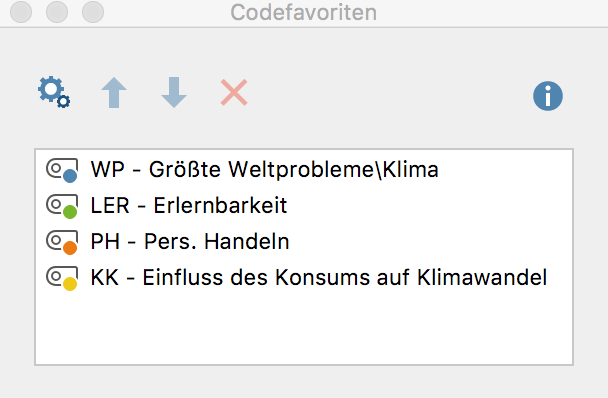 Die Liste der Codefavoriten Die Liste der Codefavoriten
