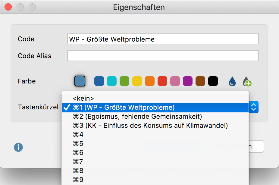 Tastenkürzel über die Eigenschaften eines Codes zuordnen Tastenkürzel über die Eigenschaften eines Codes zuordnen