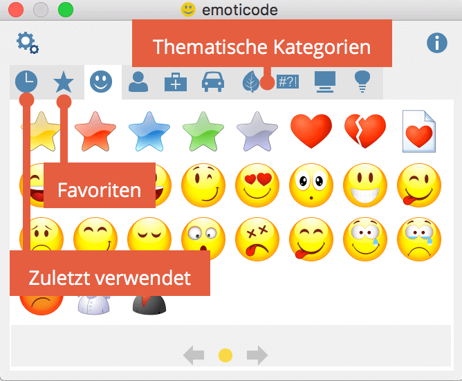 Das Fenster „emoticode“ Das Fenster „emoticode“