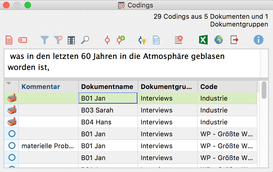 Emoticons in der „Liste der Codings“ und in der tabellarischen „Übersicht Codings“ Emoticons in der „Liste der Codings“ und in der tabellarischen „Übersicht Codings“