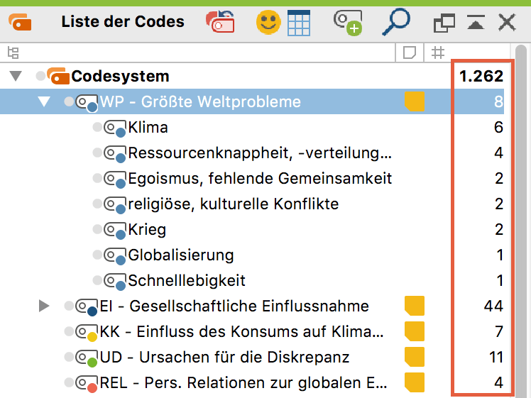 Information über die Anzahl codierter Segmente in der „Liste der Codes“ Information über die Anzahl codierter Segmente in der „Liste der Codes“