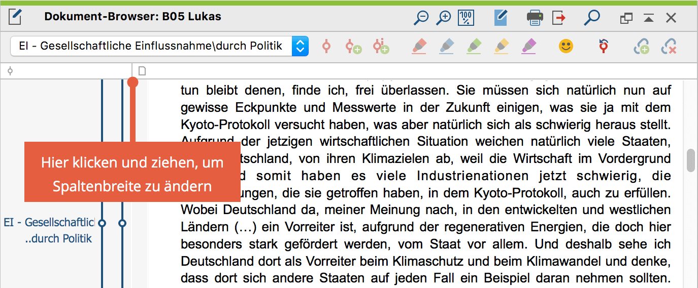 Visualisierung der Codierung links neben dem Dokument Visualisierung der Codierung links neben dem Dokument