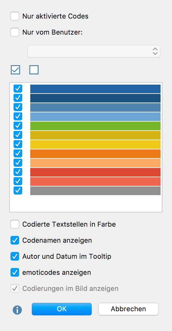 Auswahlmenü für die Visualisierungsanzeige Auswahlmenü für die Visualisierungsanzeige