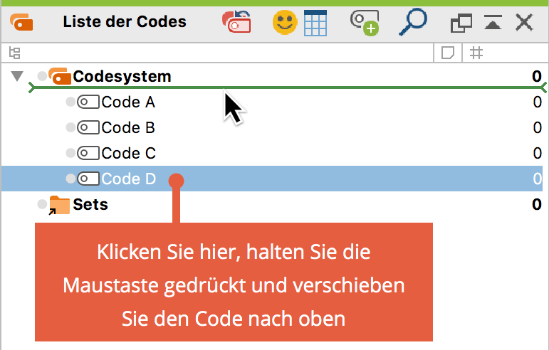 Verschieben von Codes mit der Maus Verschieben von Codes mit der Maus