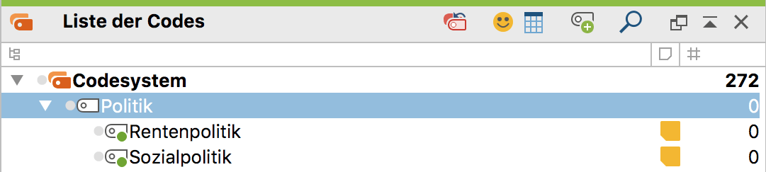 Neu eingefügte Subcodes mit Memo-Symbol Neu eingefügte Subcodes mit Memo-Symbol