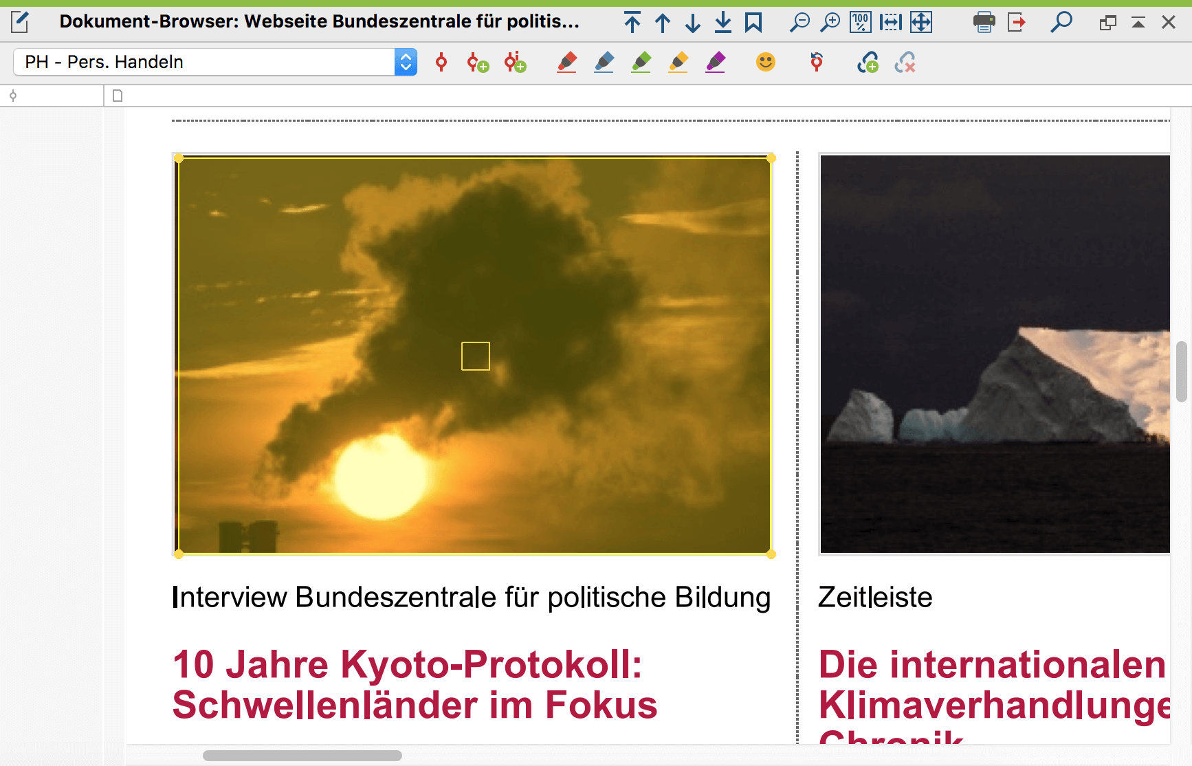 Markierter Text (oben) und markiertes Bildsegment (unten) in einem PDF Markierter Text (oben) und markiertes Bildsegment (unten) in einem PDF