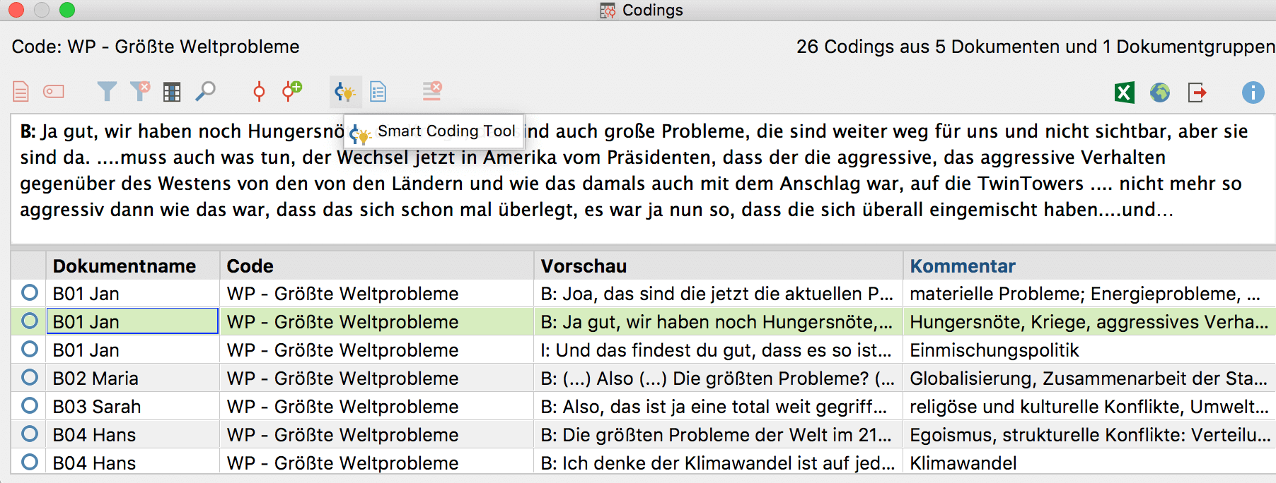 Das Smart-Coding-Tool aus der „Übersicht Codings“ öffnen Das Smart-Coding-Tool aus der „Übersicht Codings“ öffnen