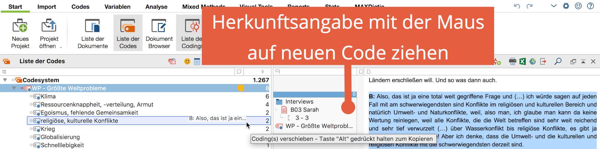 Coding durch Klicken und Ziehen mit der Maus auf Zielcode verschieben Coding durch Klicken und Ziehen mit der Maus auf Zielcode verschieben
