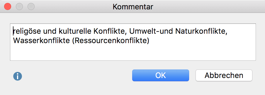 Fenster zur Eingabe eines Kommentars zu einem codierten Segment Fenster zur Eingabe eines Kommentars zu einem codierten Segment