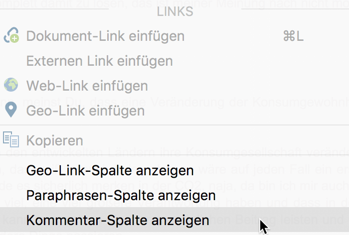 Einblendoption im Kontextmenü aufrufen Einblendoption im Kontextmenü aufrufen