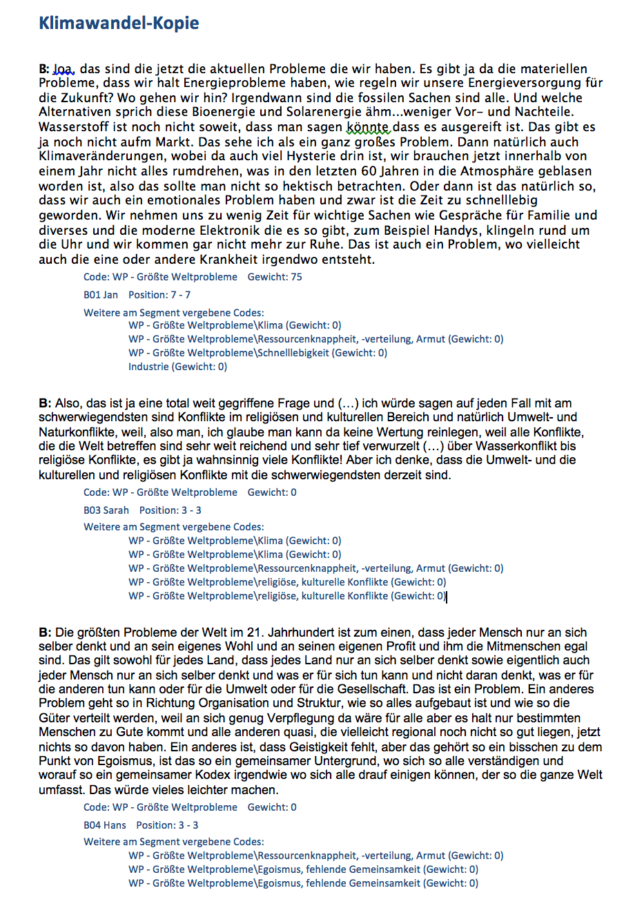 Coding-Export als Fließtext (Auszug) Coding-Export als Fließtext (Auszug)