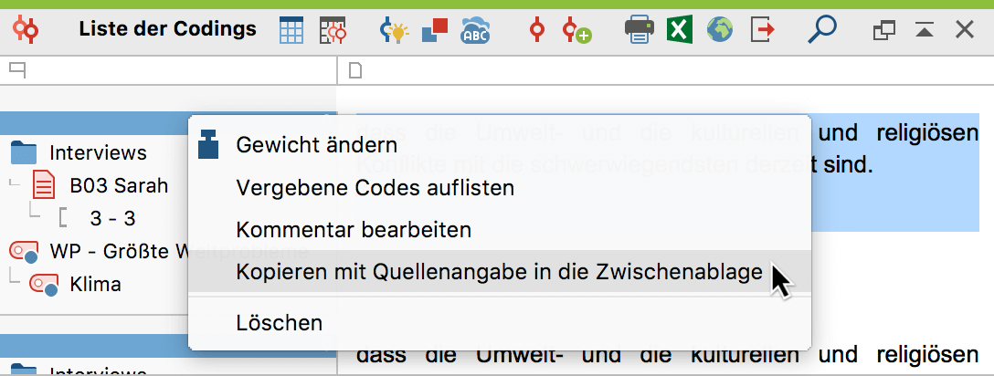 Aufruf der Funktion aus dem Kontextmenü einer Herkunftsangabe Aufruf der Funktion aus dem Kontextmenü einer Herkunftsangabe
