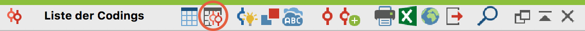 „Übersicht Codings“ aufrufen per Icon aus der Symbolleiste „Übersicht Codings“ aufrufen per Icon aus der Symbolleiste
