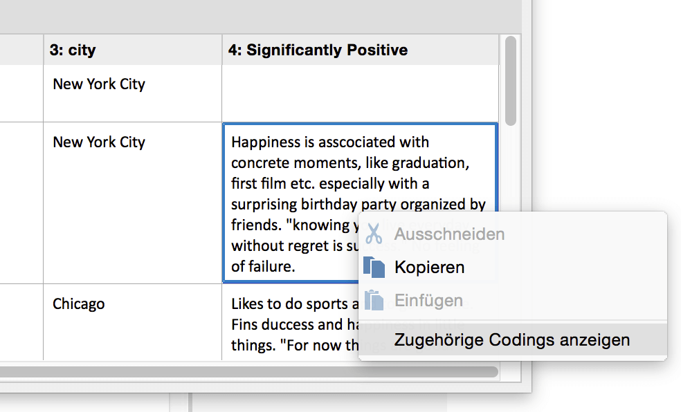 Codings fuer Summarys anzeigen