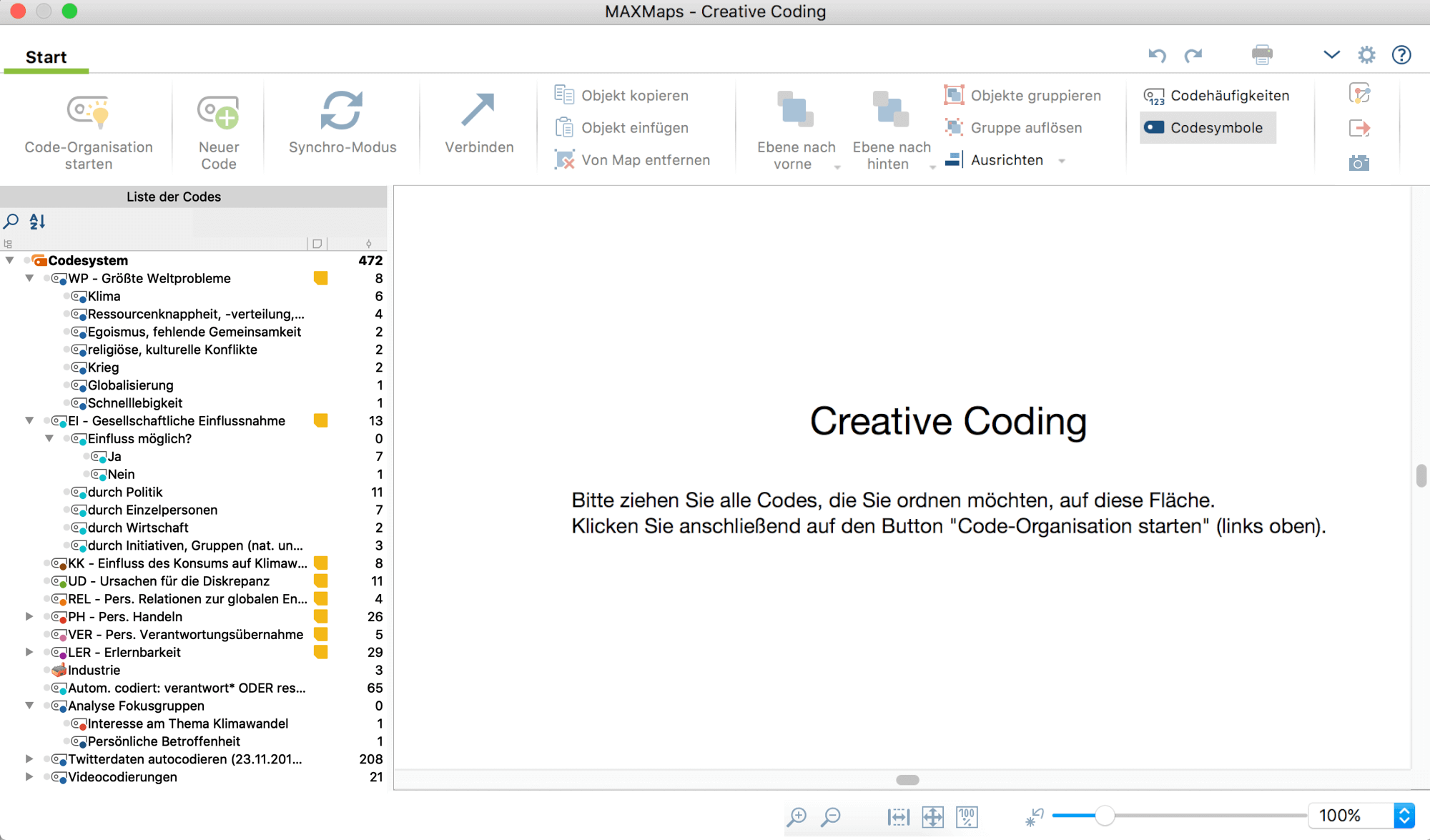 Codes auswählen für Creative Coding