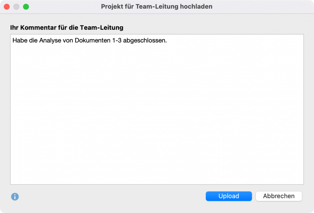 Kommentarfunktion für Team-Mitglieder bei Upload Kommentarfunktion für Team-Mitglieder bei Upload