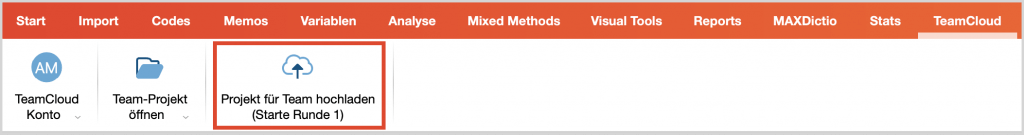 Upload-Button für Team-Leitung im TeamCloud-Menü
