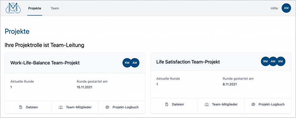 Das Dashboard auf der MAXQDA TeamCloud-Webseite Das Dashboard auf der MAXQDA TeamCloud-Webseite