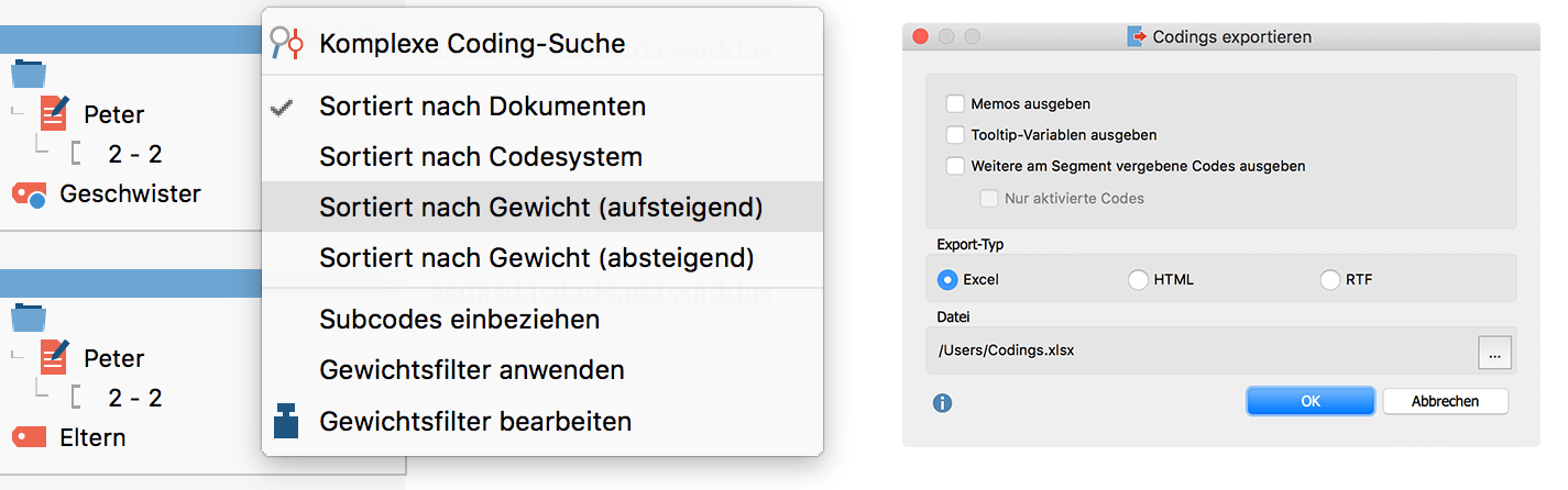 Gewichte sortieren und exportieren