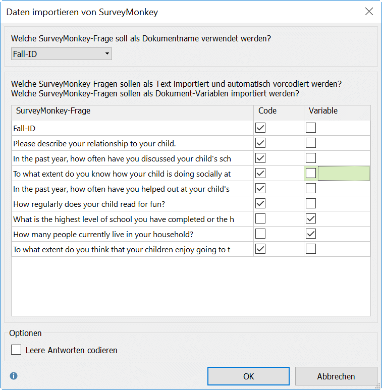 SurveyMonkey Import in MAXQDA