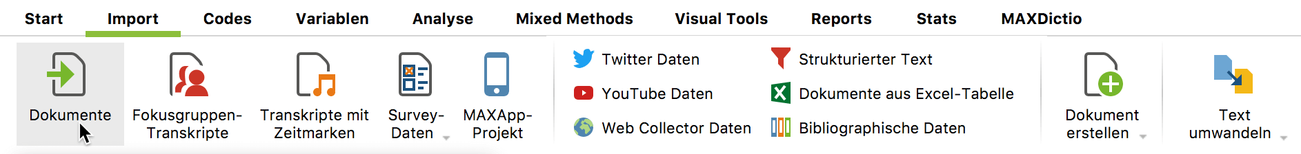 Datenimport starten über den Tab „Import“ Datenimport starten über den Tab „Import“