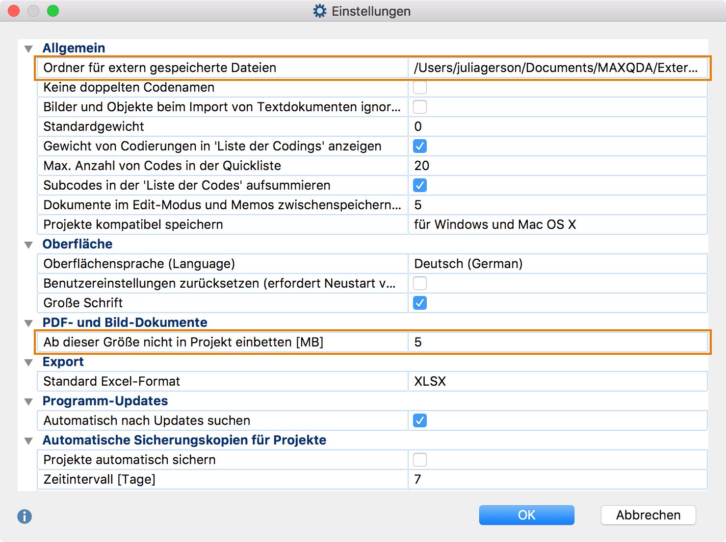 Einstellungen für extern gespeicherte Dateien anpassen Einstellungen für extern gespeicherte Dateien anpassen