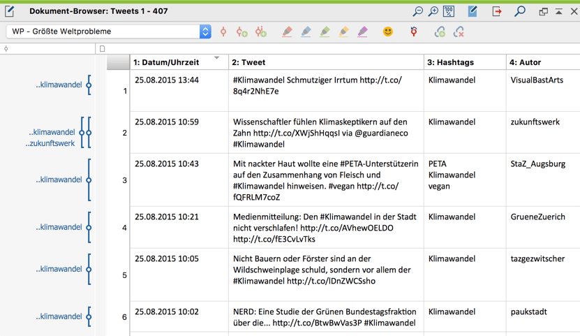 Importiertes Tabellen-Dokument im „Dokument-Browser“ Importiertes Tabellen-Dokument im „Dokument-Browser“