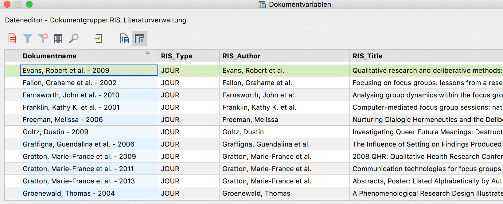 Übernommene Variablenwerte zu jedem Dokument Übernommene Variablenwerte zu jedem Dokument