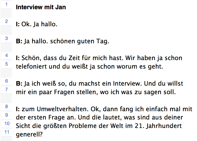 Text mit Zeilennummern Text mit Zeilennummerierung