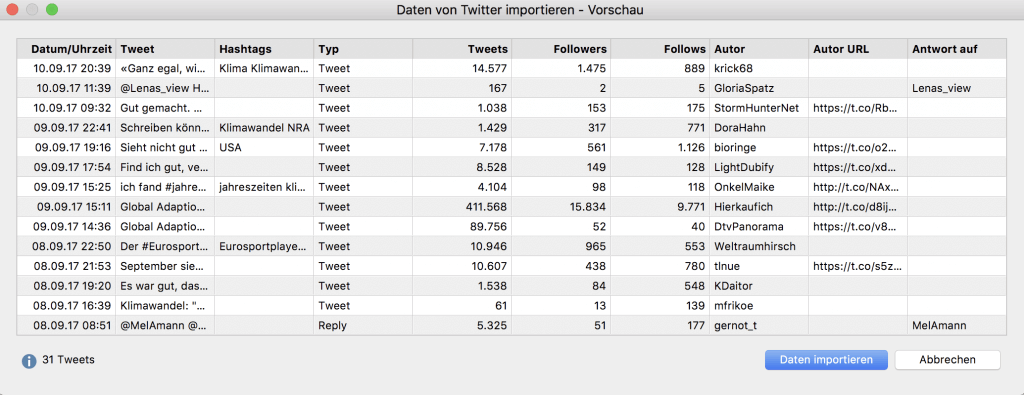 Vorschau der gefundenen Tweets Vorschau der gefundenen Tweets