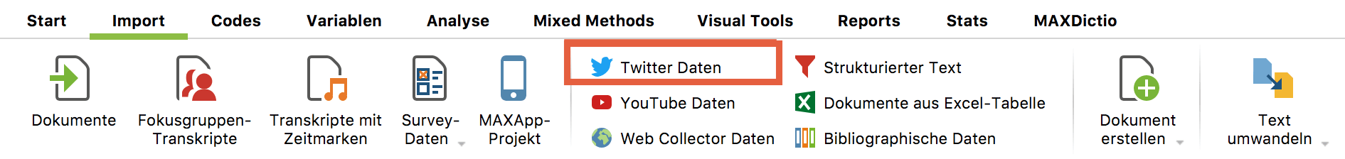 Import von Twitterdaten aufrufen Import von Twitterdaten aufrufen