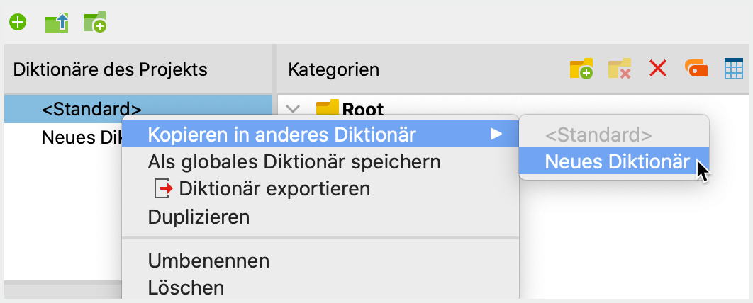 Suchausdrücke eines Diktionärs in ein anderes Diktionär kopieren Suchausdrücke eines Diktionärs in ein anderes Diktionär kopieren