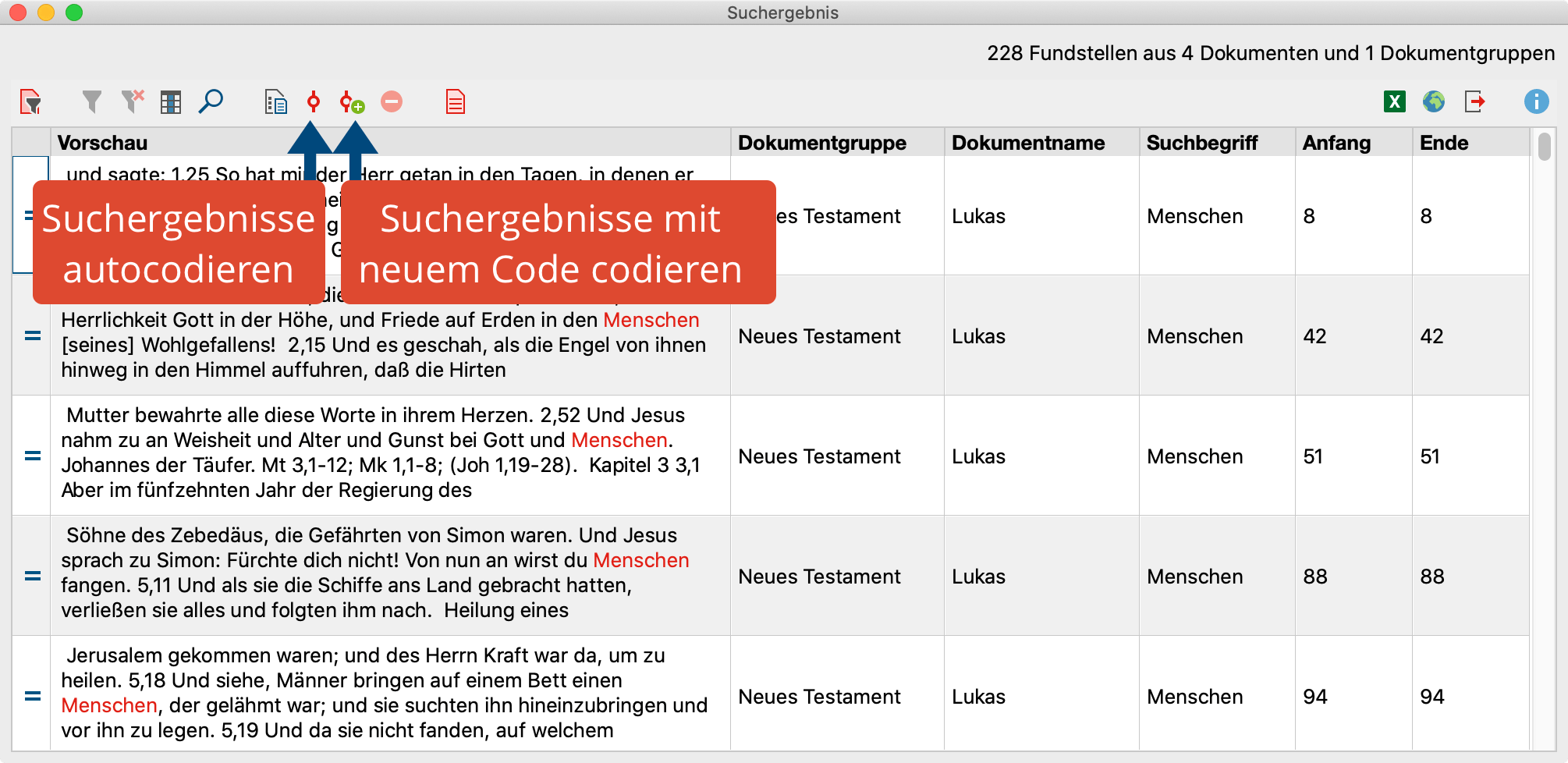 Suchergebnisse in der „Liste der Fundstellen“ (auto-)codieren Suchergebnisse in der „Liste der Fundstellen“ (auto-)codieren