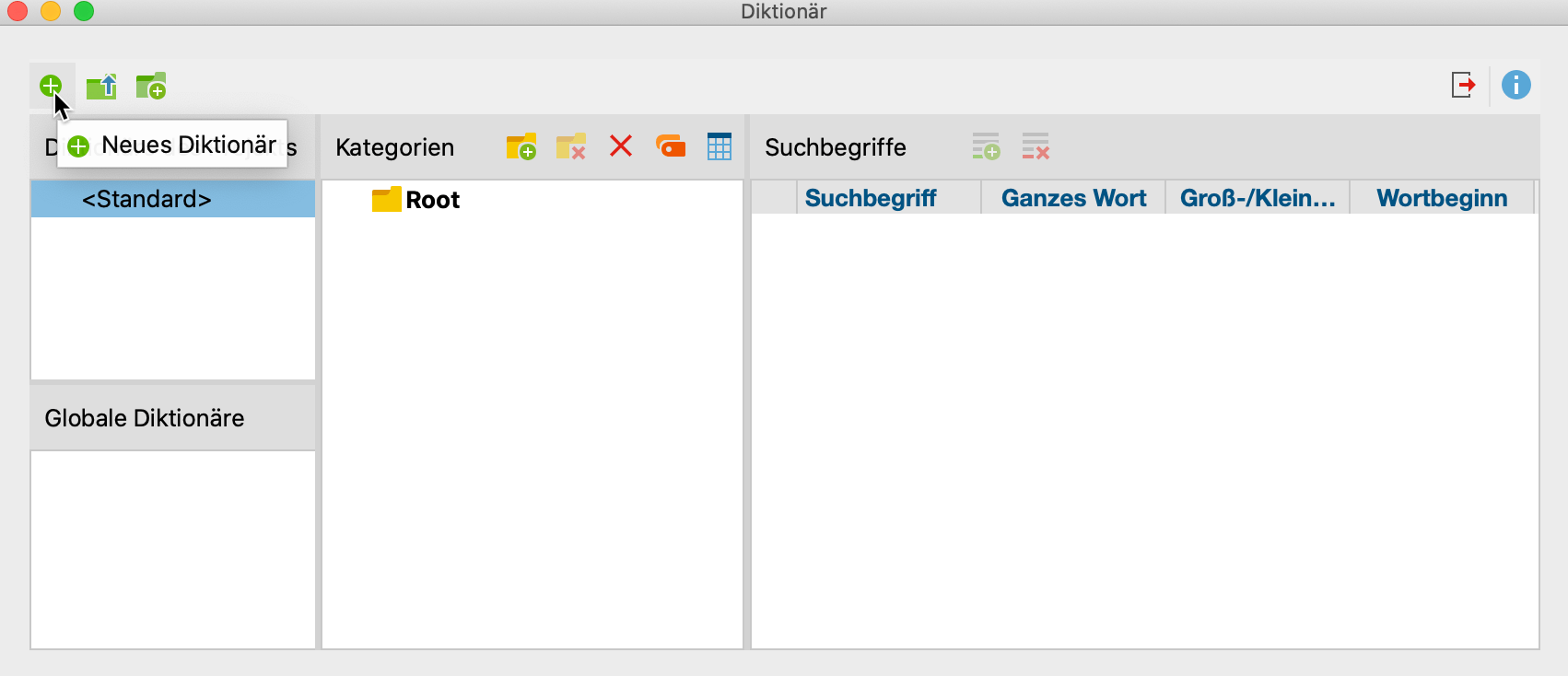 Icon, um ein neues Diktionär für ein Projekt zu ergänzen Icon, um ein neues Diktionär für ein Projekt zu ergänzen