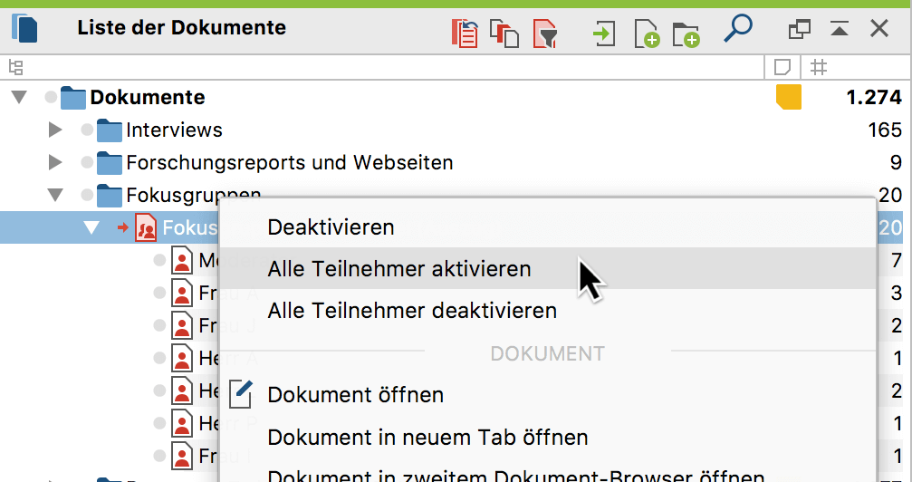 Alle Teilnehmer einer Fokusgruppe aktivieren Alle Teilnehmer einer Fokusgruppe aktivieren