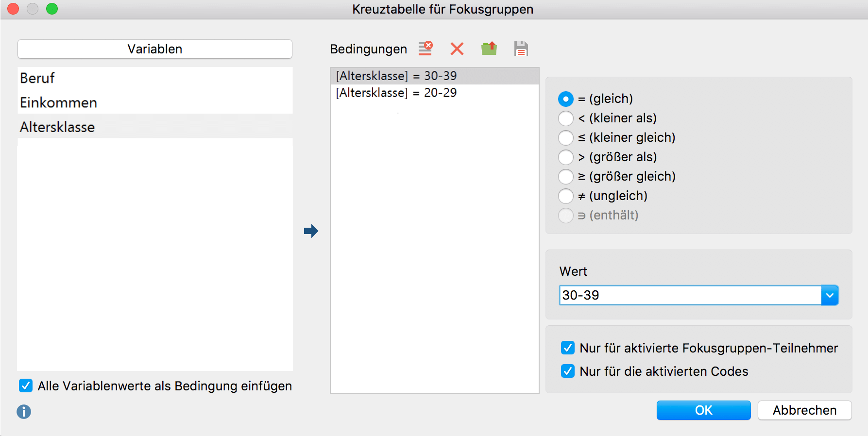 Gruppen von Teilnehmenden für die Spalten definieren Gruppen von Teilnehmenden für die Spalten definieren