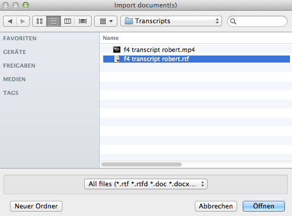 Transkript importieren