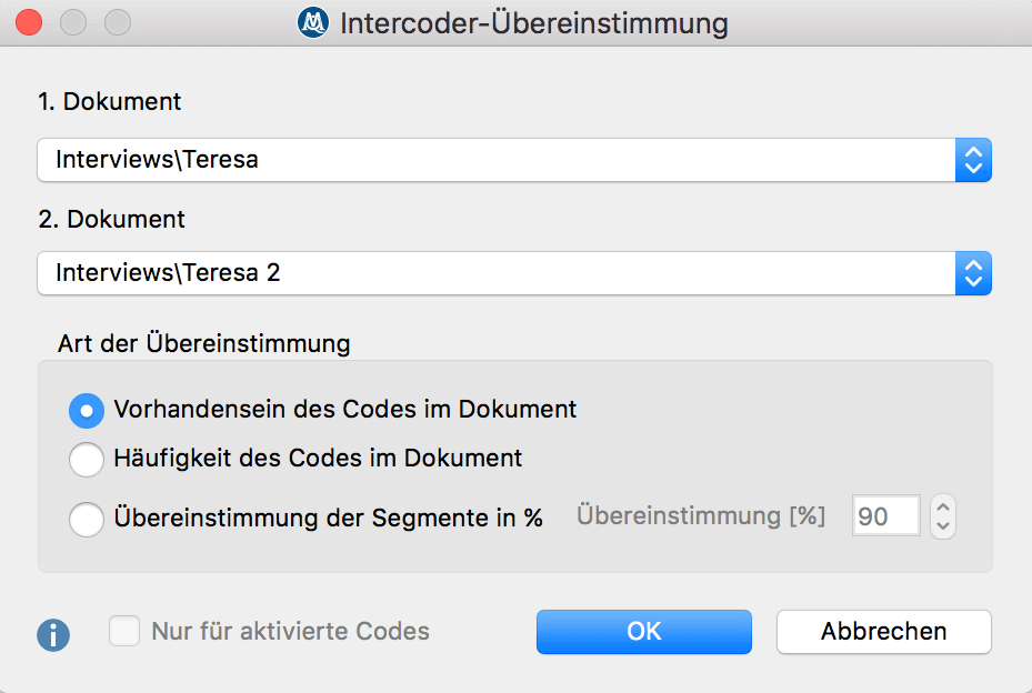 Intercoder Uebereinstimmung Dokumentauswahl