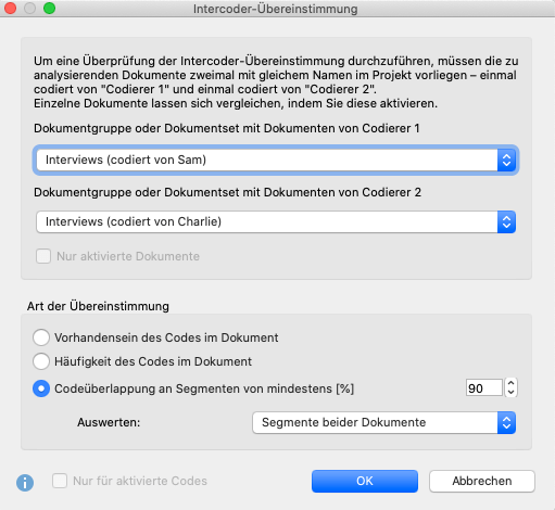 Optionen für die Prüfung der Intercoder-Übereinstimmung Optionen für die Prüfung der Intercoder-Übereinstimmung