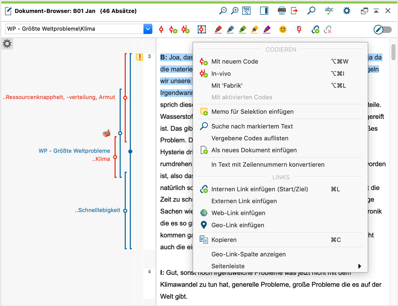 Kontextmenü im Dokument-Browser