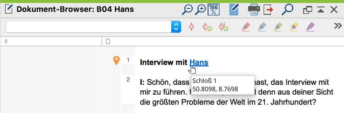 Das Symbol „orangene Ortsfahne” zeigt einen Geo-Link an Das Symbol „orangene Ortsfahne” zeigt einen Geo-Link an