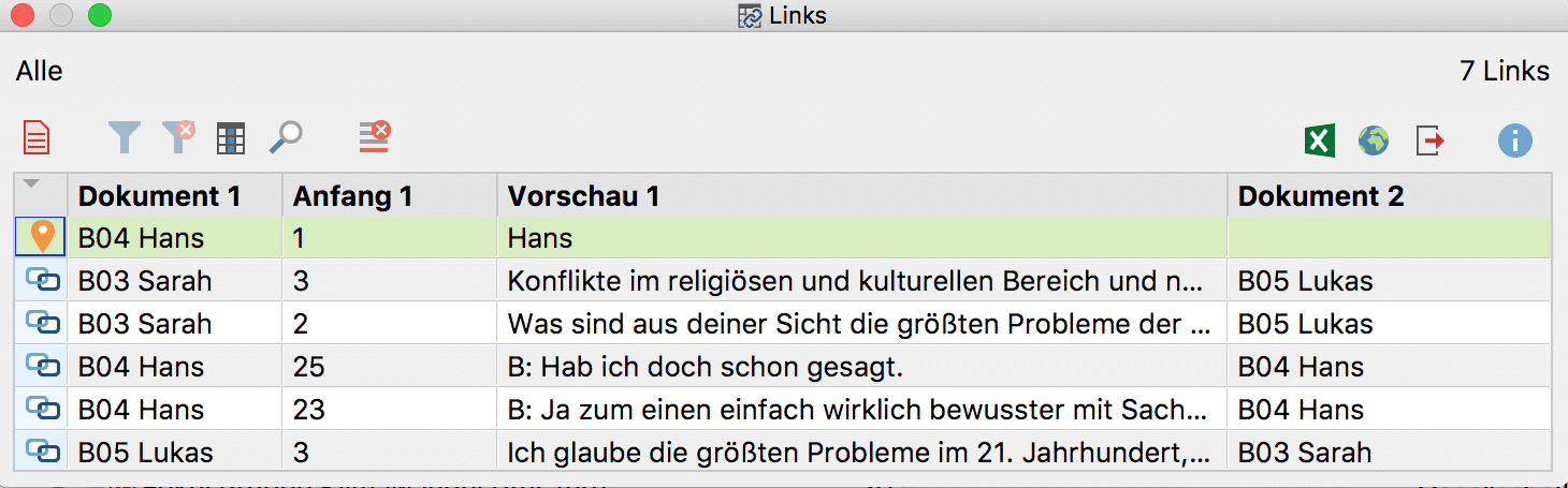 Anzeige von Geo-Links durch das Symbol „orangene Ortsfahne” in der „Übersicht Links“ Anzeige von Geo-Links durch das Symbol „orangene Ortsfahne” in der „Übersicht Links“