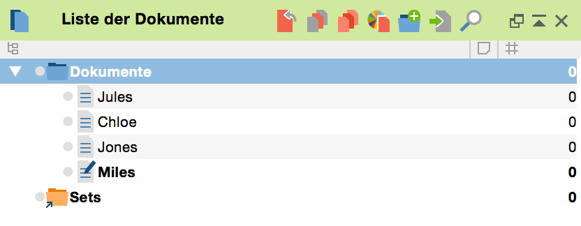 Liste der Dokumente