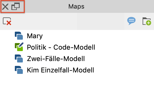 Symbole zum Schließen / Ausdocken der „Liste der Maps“ Symbole zum Schließen / Ausdocken der „Liste der Maps“