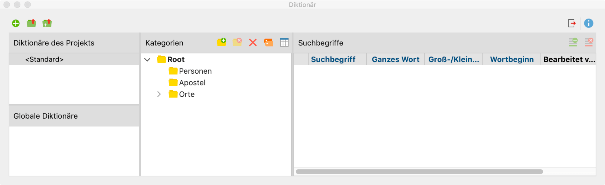 Das Dialogfenster „Diktionär“ Das Dialogfenster „Diktionär“